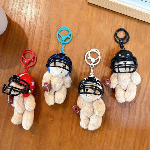Plüsch Bär Schlüsselanhänger Mit Football Helm Design Süßer Sport Teddybär Taschenanhänger Schlüsselring Geschenk Für Kinder