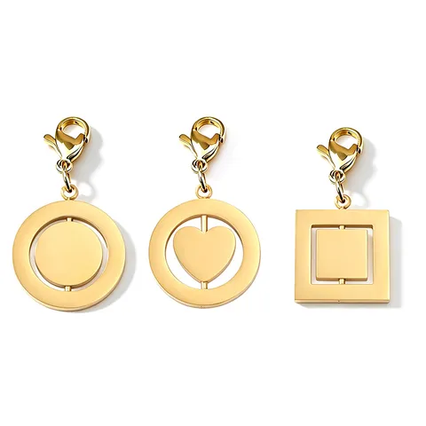 Rotating Round Heart Square Pendant Keychain Stainless Steel Mirror Polished Key Ring Gold Silver Rose Gold Pendants For Jewelry Making Charm