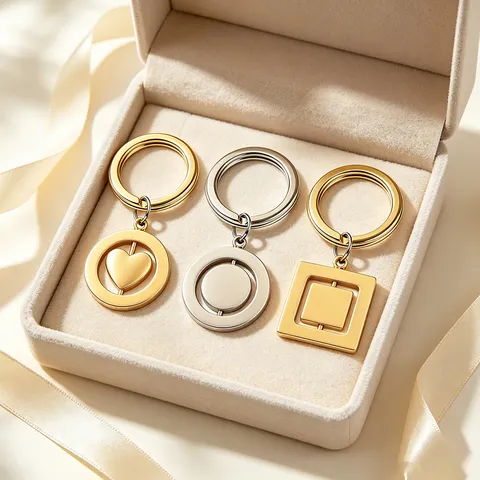 Rotatable Stainless Steel Keychain For Women Men Modern Luxury Geometric Heart Round Square Pendant Metal Key Ring Accessory Gift