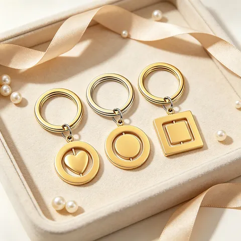 Rotatable Stainless Steel Keychain For Women Men Modern Luxury Geometric Heart Round Square Pendant Metal Key Ring Accessory Gift