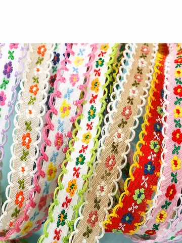 Ruban de Bordure en Dentelle à Broderie Florale Style Ethnique Pour Décoration de Vêtement DIY Accessoire de Couture à Bord Festonné Ruban Multicolore