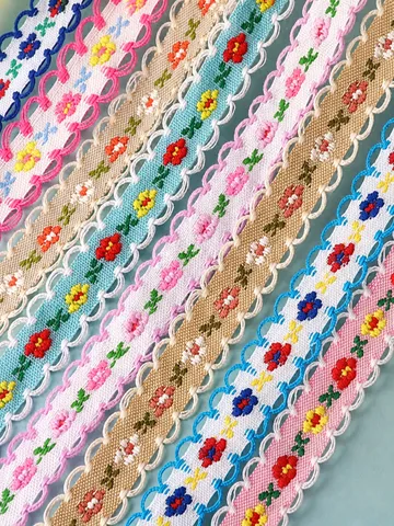 Ruban de Bordure en Dentelle à Broderie Florale Style Ethnique Pour Décoration de Vêtement DIY Accessoire de Couture à Bord Festonné Ruban Multicolore