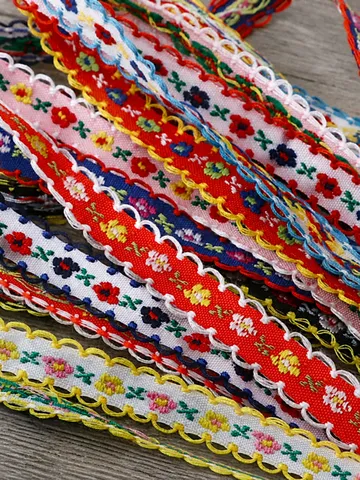 Ethno-Stil Blumenstickerei Spitzenbesatz Band Für DIY-Kleidungsdekoration Pastorale Bogenkante Nähzubehör Mehrfarbiger Rand Band