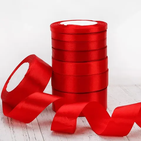 Red Satin Ribbon For Gift Wrapping Wedding Decoration Polyester Silk Fabric Ribbon For DIY Crafts Cake Ribbon Bows Party Decor