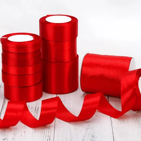 Red Satin Ribbon For Gift Wrapping Wedding Decoration Polyester Silk Fabric Ribbon For DIY Crafts Cake Ribbon Bows Party Decor
