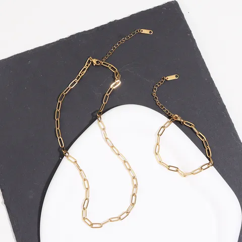 Minimalist Stainless Steel Paperclip Chain Necklace For Women 18K Gold Plated Long Link Cross Bamboo DIY Jewelry Accessory