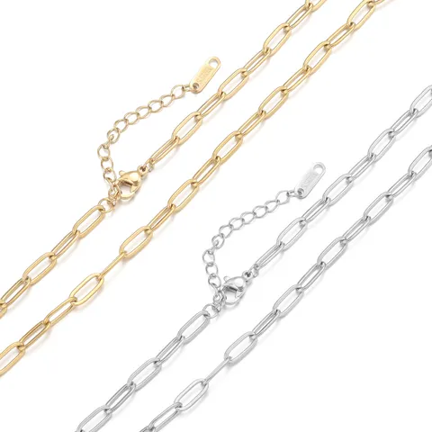 Minimalist Stainless Steel Paperclip Chain Necklace For Women 18K Gold Plated Long Link Cross Bamboo DIY Jewelry Accessory