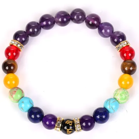 Naturstein Perlenarmband Ethno-Stil Chakra Heilung Energie Elastische Handkette Für Damen Herren Unisex Boho Yoga Schmuck