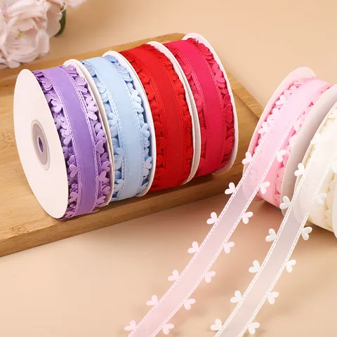 Nastro in Poliestere con Bordo a Cuore per Confezioni Regalo San Valentino Matrimonio Festa Decorazione Fai da Te Nastro Tessuto Decorativo