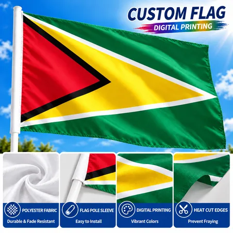 Guyana Nationalflagge Polyester Siebdruck Goldene Pfeilspitze Flagge Für Außen Innen Dekoration Feier Banner