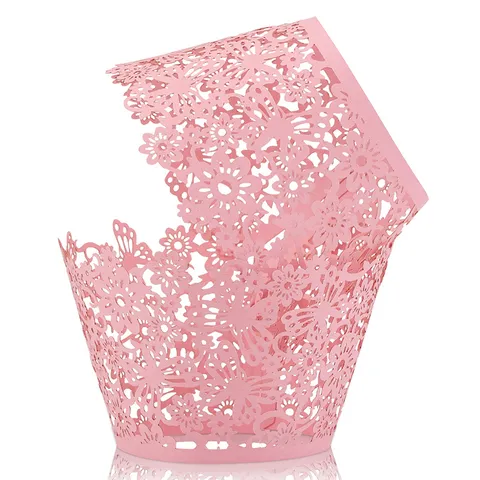Laser Cut Butterfly Floral Cupcake Wrapper Pearlescent Cardboard Muffin Case Decoration For Wedding Birthday Party Cake Holder