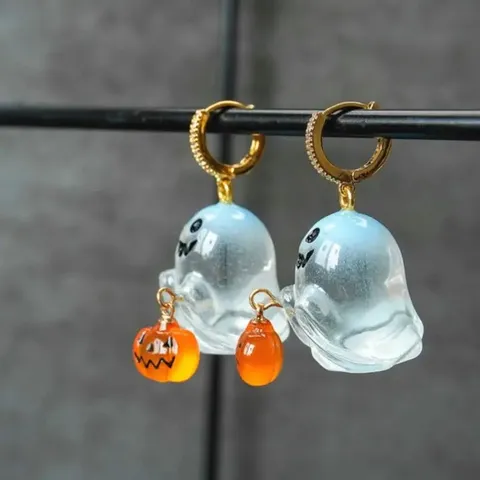 Halloween Geist Kürbis Ohrstecker 925 Sterlingsilber Ohrstecker-Stift Harz Strass Ohrringe Für Damen Kreative Party Schmuck