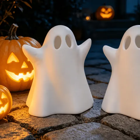 Figurine de Fantôme Halloween Impression 3D Blanc PLA Minimaliste Décoration de Bureau Maison Cadeau de Fête
