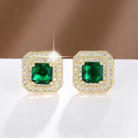 Geometric Square Halo Stud Earrings For Women Copper Pave Rhinestone Earrings For Party Wedding Daily Fashion Jewelry