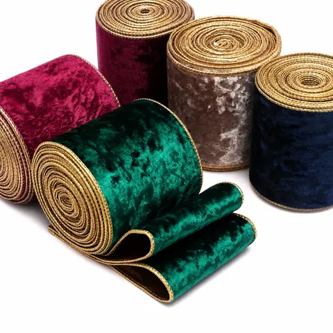 Breites Samtband Drahtkante Metallischer Goldgrund Weihnachtsband Besatz Für Geschenkverpackungen DIY Schleifen Weihnachtsbaum Dekoration Festlich