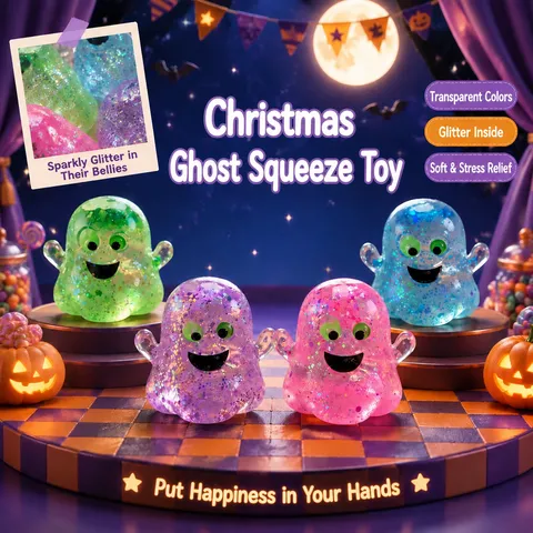Giocattolo Squishy Fantasma Zucca di Halloween Antistress Da Spremere Con Riempimento di Glitter e Maltosio Simpatico Fantasma Cartone Animato per Festa di Halloween