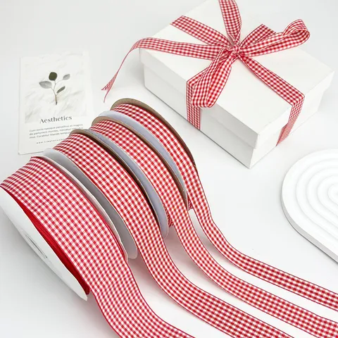 Cinta de Cuadros Gingham Rojo Blanco Estilo Británico Cinta Decorativa de Tela para Envolver Regalos Bricolaje Lazos Artesanía
