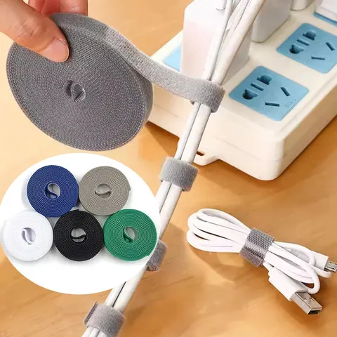 Tearable Nylon Hook And Loop Cable Ties Reusable Self Adhesive Cord Organizer Straps For Wire Management Office Desktop Bundle Tape