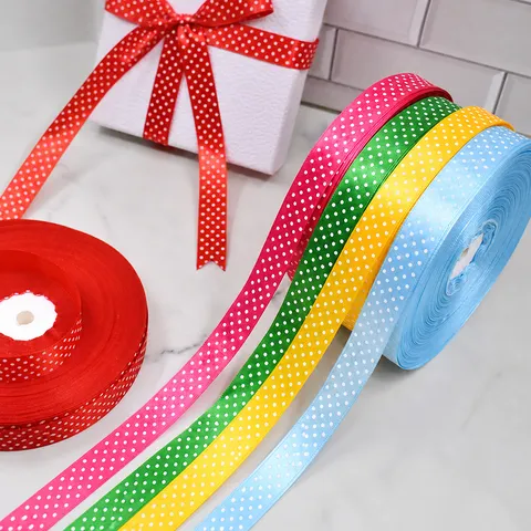 Polka Dot Satinband Polyester Dekoratives Stoffband Für Geschenkverpackung Hochzeitsfeier DIY Handwerk Schleifen Bedruckte Bandrolle
