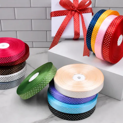 Polka Dot Satinband Polyester Dekoratives Stoffband Für Geschenkverpackung Hochzeitsfeier DIY Handwerk Schleifen Bedruckte Bandrolle