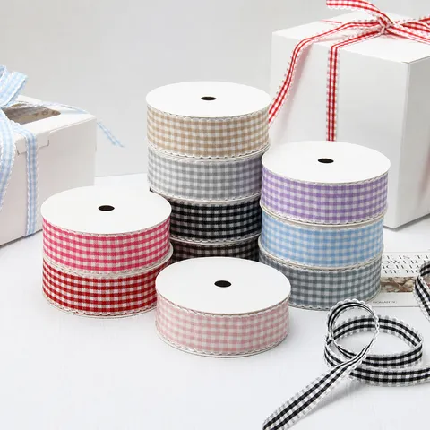 Gingham Karoband Mit Zackenrand Polyesterband Für DIY Schleifen Haarklammern Basteln Geschenkverpackung Blumenstrauß Dekor