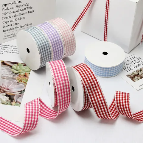 Gingham Karoband Mit Zackenrand Polyesterband Für DIY Schleifen Haarklammern Basteln Geschenkverpackung Blumenstrauß Dekor