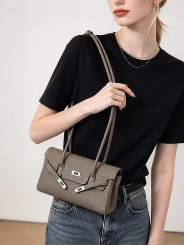 Bolso de Hombro de Cuero Genuino de Moda para Mujer Capa Superior de Cuero Kelly Lock Bolso Elegante Versátil Bajo el Brazo
