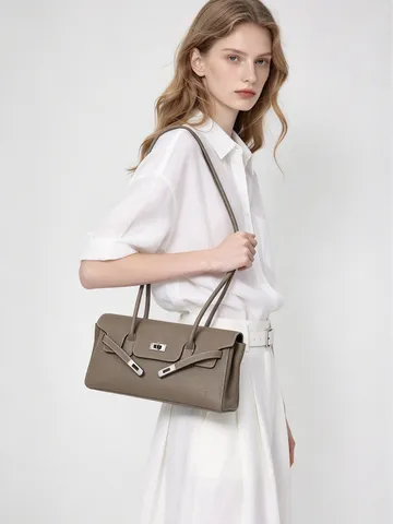 Bolso de Hombro de Cuero Genuino de Moda para Mujer Capa Superior de Cuero Kelly Lock Bolso Elegante Versátil Bajo el Brazo