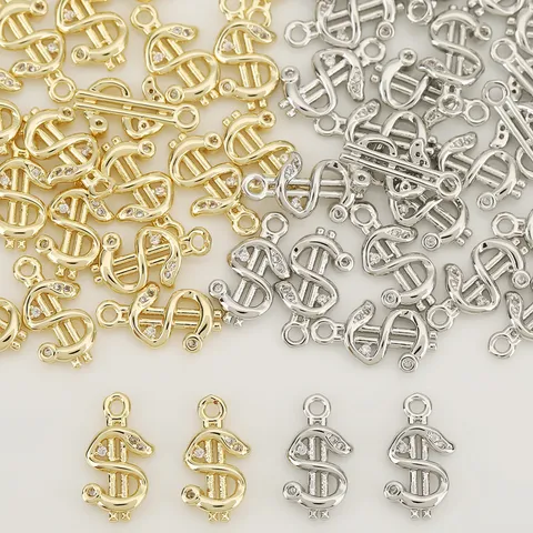 Copper Micro Pave Rhinestone Dollar Sign Pendant For Jewelry Making DIY Dollar Symbol Gold Silver Plated Charms Accessory
