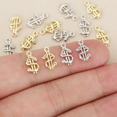Copper Micro Pave Rhinestone Dollar Sign Pendant For Jewelry Making DIY Dollar Symbol Gold Silver Plated Charms Accessory