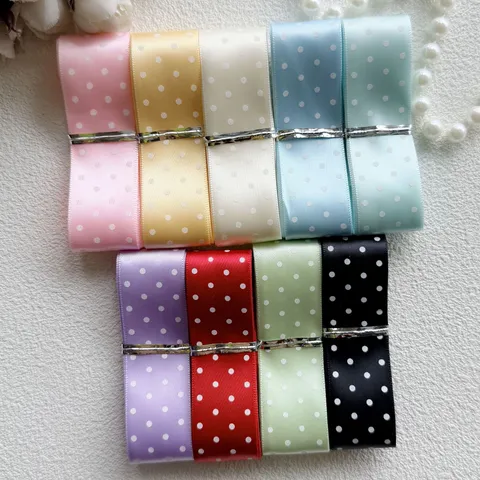 Klassisches Polyester Satinband Mit Punktmuster Für DIY Handgefertigte Haarschleifen Haarklammern Broschen Bastelmaterial Dekorative Bänder