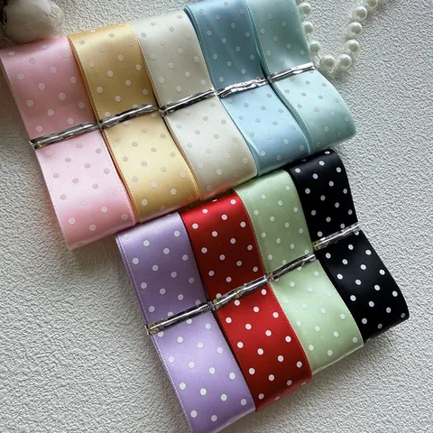 Klassisches Polyester Satinband Mit Punktmuster Für DIY Handgefertigte Haarschleifen Haarklammern Broschen Bastelmaterial Dekorative Bänder