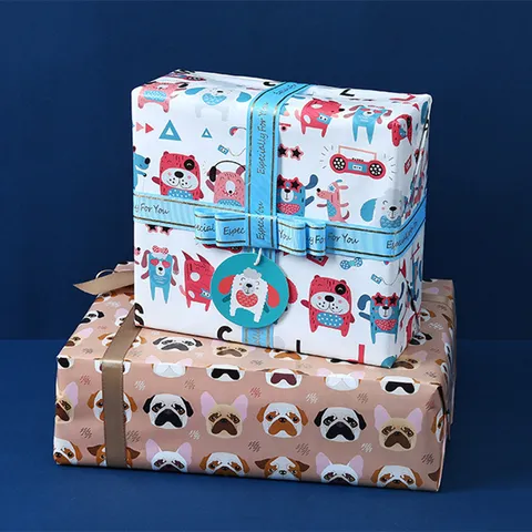 Cute Cartoon Gift Wrapping Paper Coated Paper For Birthday Party Childrens Day Gift Packaging DIY Craft Paper Cat Dog Pattern