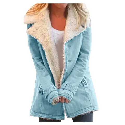 Women's Mid-Length Fleece Lined Warm Jacket Suede Rabbit Hair Blend Spliced Single Breasted Lapel Coat For Autumn Winter