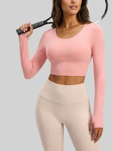 Women's Yoga Set Long Sleeve Crop Top Cross Back With Built-in Pads High Waist Leggings Fitness Workout Suit 2 Piece Sportswear