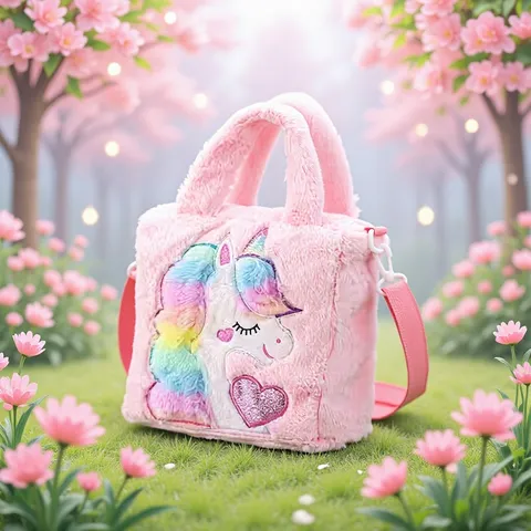 Cute Cartoon Unicorn Plush Shoulder Bag Large Capacity Crossbody Bag For Girls Women Portable Embroidery Sequin Messenger Bag