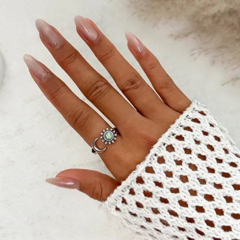 Vintage Sonne Mond Offener Ring Verstellbar Kupfer Fingerring Strass Eingelegt Boho Himmlischer Schmuck Für Damen Geschenk