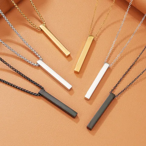 Minimalist Stainless Steel Cuboid Pillar Pendant Necklace Mirror Polished Geometric Bar Long Strip Unisex Jewelry Gift