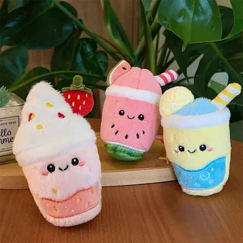 Cartoon Zomer Fruit Smoothie Pluche Hanger Schattige Watermeloen Aardbei Citroen Melk Thee Beker Knuffel Voor Tas Decor Kindercadeau