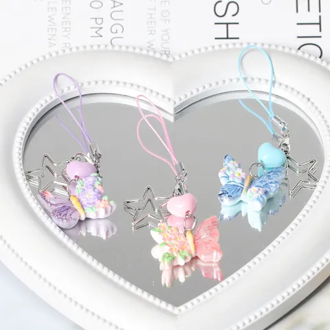 Handmade Butterfly Star Heart Beaded Phone Chain Sweet Resin Floral Bag Charm Pendant Girly Jewelry Gift For Women Students