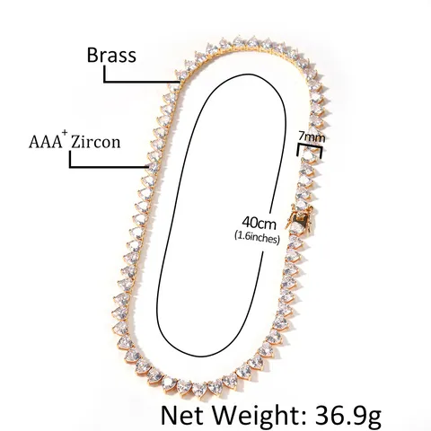 Collar de Cadena de Tenis de Circonia con Corazón Hip Hop para Mujer Gargantilla con Colgante de Corazón de Cristal Joyería Regalo