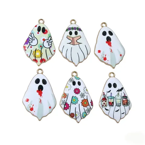 Breloques Pendentifs Fantômes en Alliage Émaillé d'Halloween pour la Fabrication de Bijoux DIY Porte-Clés Collier Motifs de Fleurs Chauve-Souris