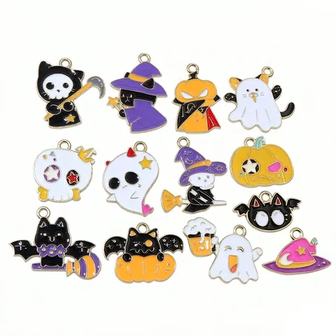 Dijes de Halloween de Aleación de Esmalte Calabaza Esqueleto Fantasma Gato Colgantes para Fabricación de Joyas DIY Pulsera Collar Accesorios