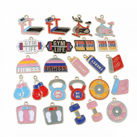 Alloy Enamel Fitness Charm Dumbbell Kettlebell Treadmill Pendant For DIY Bracelet Necklace Keychain Making Jewelry Findings Accessory