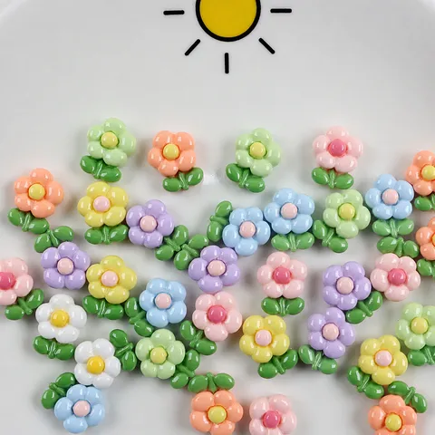 Mini Sunflower Resin Cabochons Flatback Glossy Daisy Flower Resin Patch DIY Materials For Hair Clips Cream Glue Phone Case Decoration Macaron Mixed Colors