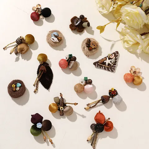 Handmade Ethnic Fabric Flower Beaded Charms For DIY Brooch Jewelry Making Doll Clothing Accessories Bohemian Floral Craft Decoration