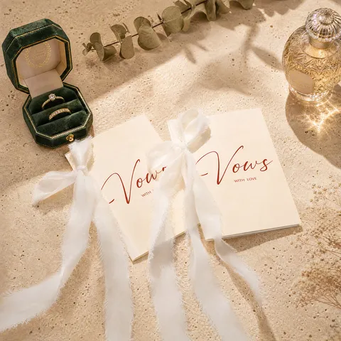 Elegant Wedding Vow Cards For Bride And Groom Gold Stamping Specialty Paper High-End Vow Books Minimalist Marriage Declaration Cards Set