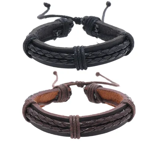 Handmade Braided Leather Bracelet For Men Women Double Layer Twist Adjustable Rope Vintage Personality Unisex Jewelry Wristband