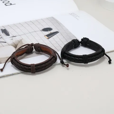 Handmade Braided Leather Bracelet For Men Women Double Layer Twist Adjustable Rope Vintage Personality Unisex Jewelry Wristband