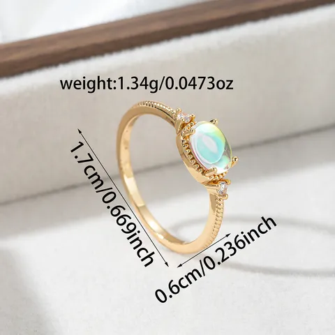 Anello in Rame con Pietra di Luna Sintetica Retro Anello a Fascia con Strass Galvanico Minimalista Gioielli di Moda Donna Uomo Oro Argento